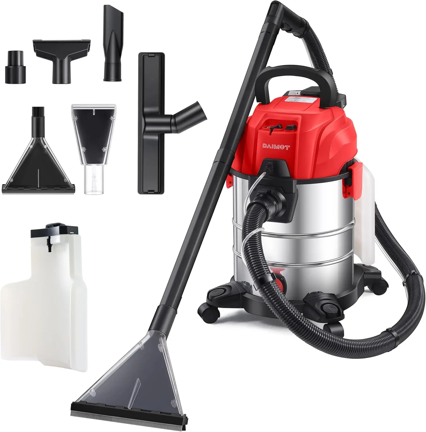 Wet and Dry, 6 Gallon, 5.5 Peak HP Power Suction, 3 in 1 Stainless Steel Shop Vac with 4.5L Upholstery Shampoo Tank, Water Vacuu