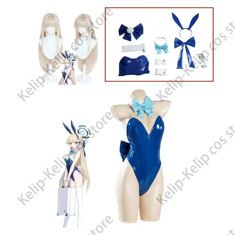 Anime Game Blue Archive Asuma Toki Cosplay Costume Wig PU Jumpsuits  Swimsuit Bunny Girl Uniform Woman Sexy Lovely Carnival Suit