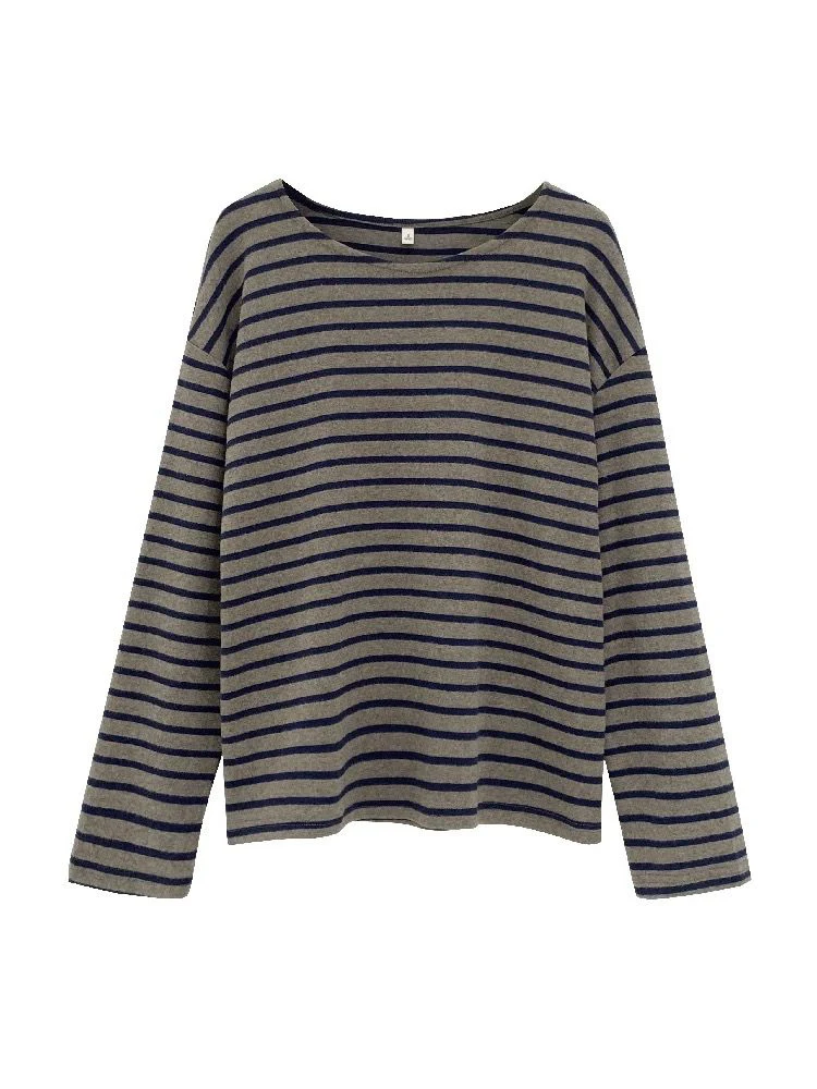 เสื้อยืดผู้หญิงไซส์ใหญ่ 300 ลายทาง ทรงหลวม แขนยาว แฟชั่นลำลอง สไตล์สบายๆ ใส่ได้ทุกวัน