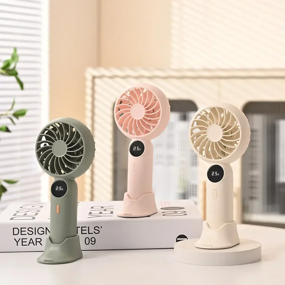 Mini Handheld Fan Three-Speed Adjustable 1200mAh Battery Durable Compact Portable Real-Time Battery Display