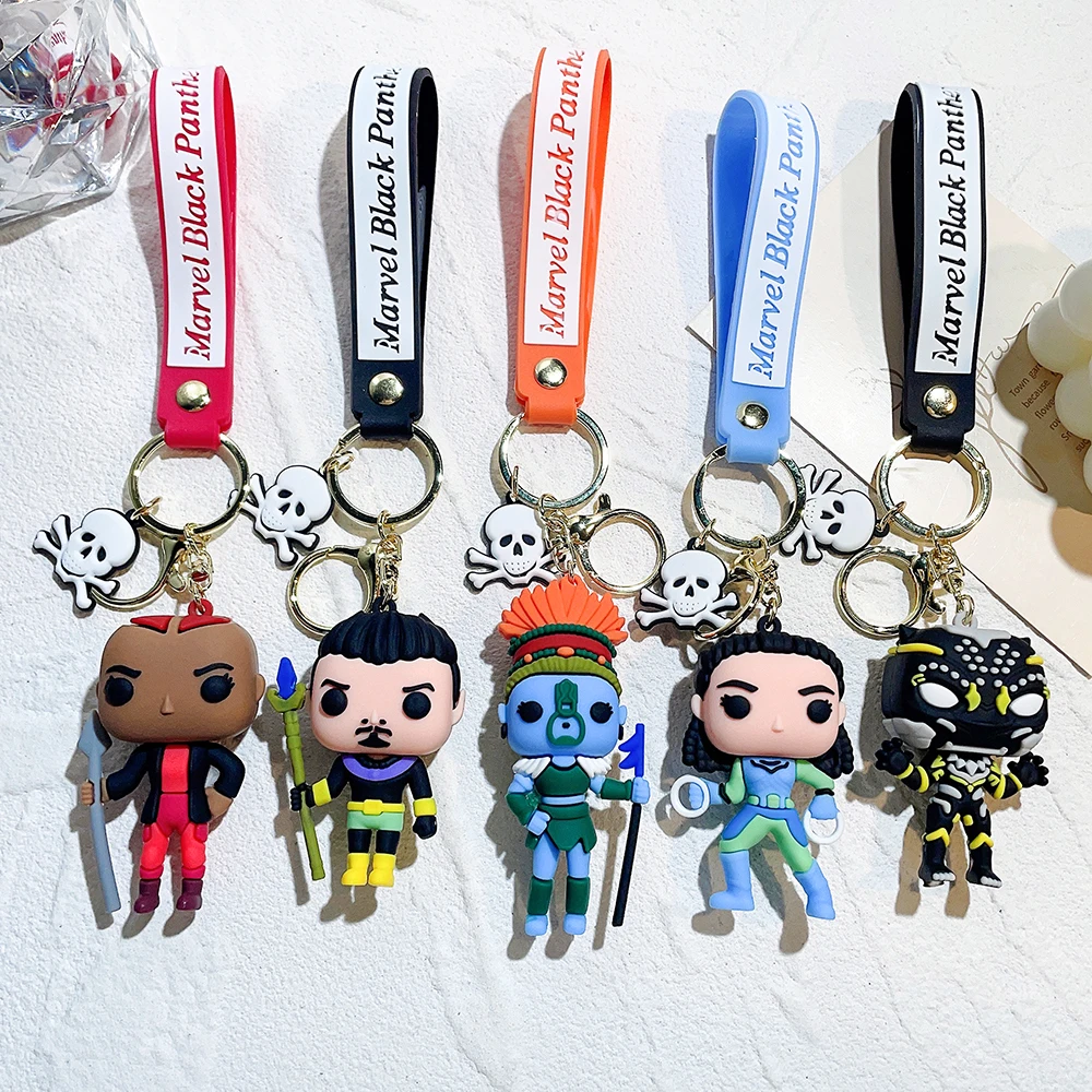 Marvel Superheld Black Panther Schlüsselanhänger Avengers Actionfigur Anhänger Schlüsselanhänger Cartoon Anime Puppe Schlüsselanhänger Autoschlüsselanhänger