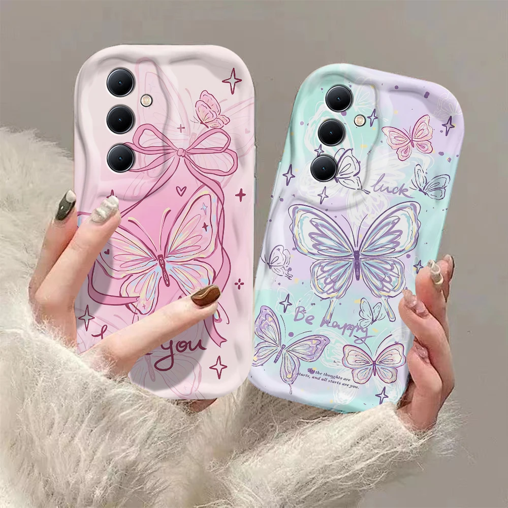 Cute pink bow butterfly 3D Wave Case For Samsung A73 A72 A71 A55 A54 A53 A35 A34 A33 A25 A24 A23 A15 A14 A13 A05 A04 A03 4G 5G