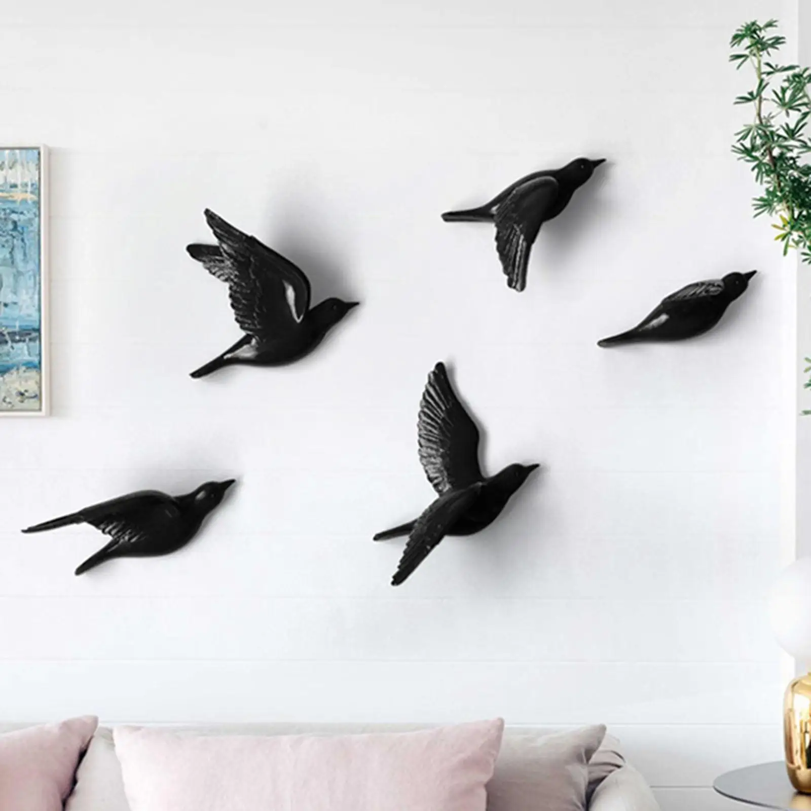 

5Pcs Birds Wall Decoration Artistic Easy to Hang Simple Wall Sculpture Home Decor for Home Kitchen Office Bedroom Living Room