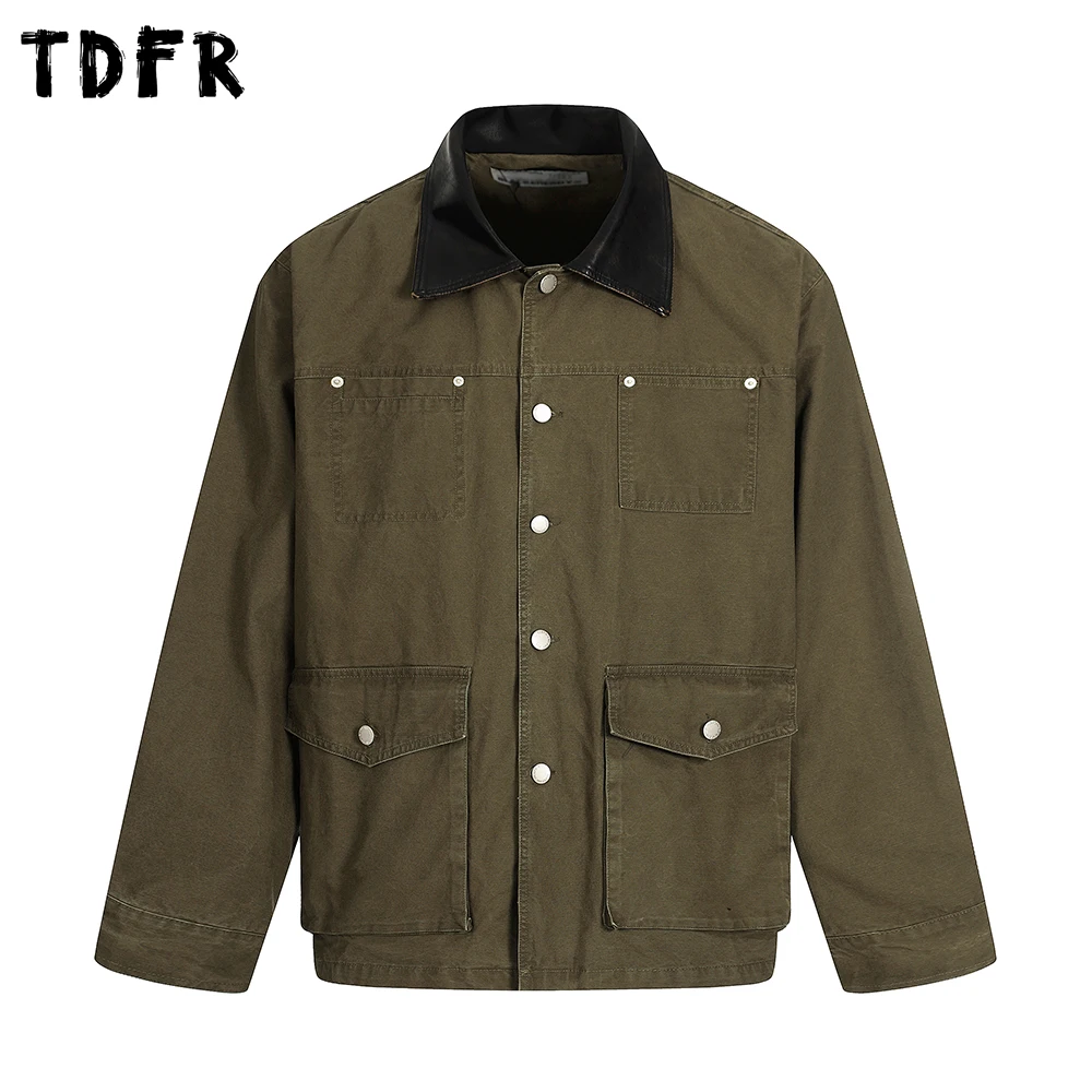 

Мужская куртка-карго с несколькими карманами, повседневная осенняя свободная однобортная мужская куртка-карго в стиле ретро с лацканами и длинными рукавами