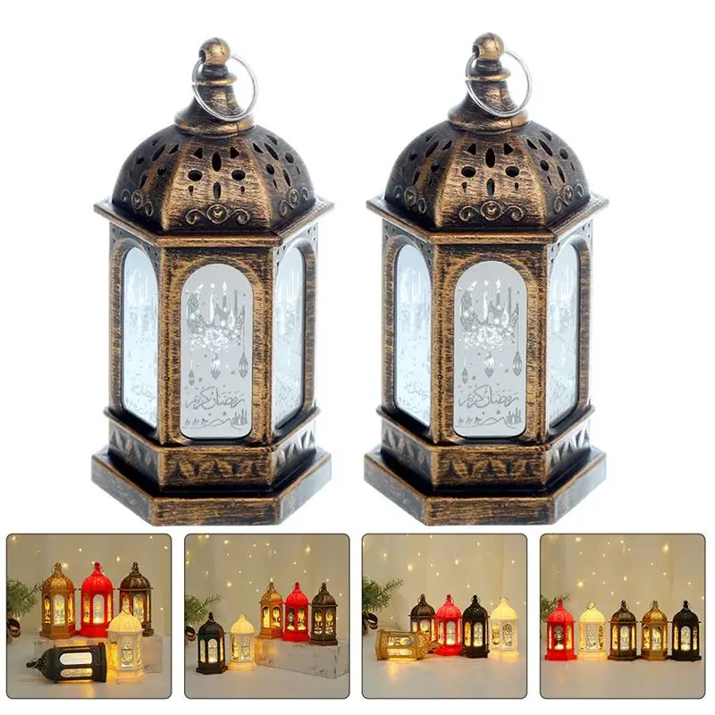 2 PCS Ramadan Lantern Eid Lamp Ornament Arabic -Fitr Wind Moroccan Decor Party Ramadan Wind Lamps Moroccan Lamp Adorns