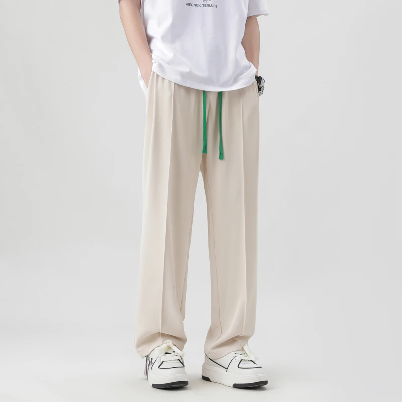 

Ice Silk Men's Summer Casual Pants Draped Loose Straight Leg Thin Cool Feeling Floor-Length Spor Comfortable Breathable