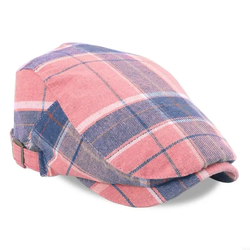 L5ya Cotton Hat Barge Checkered Pattern British Vintage Fashion Assactory