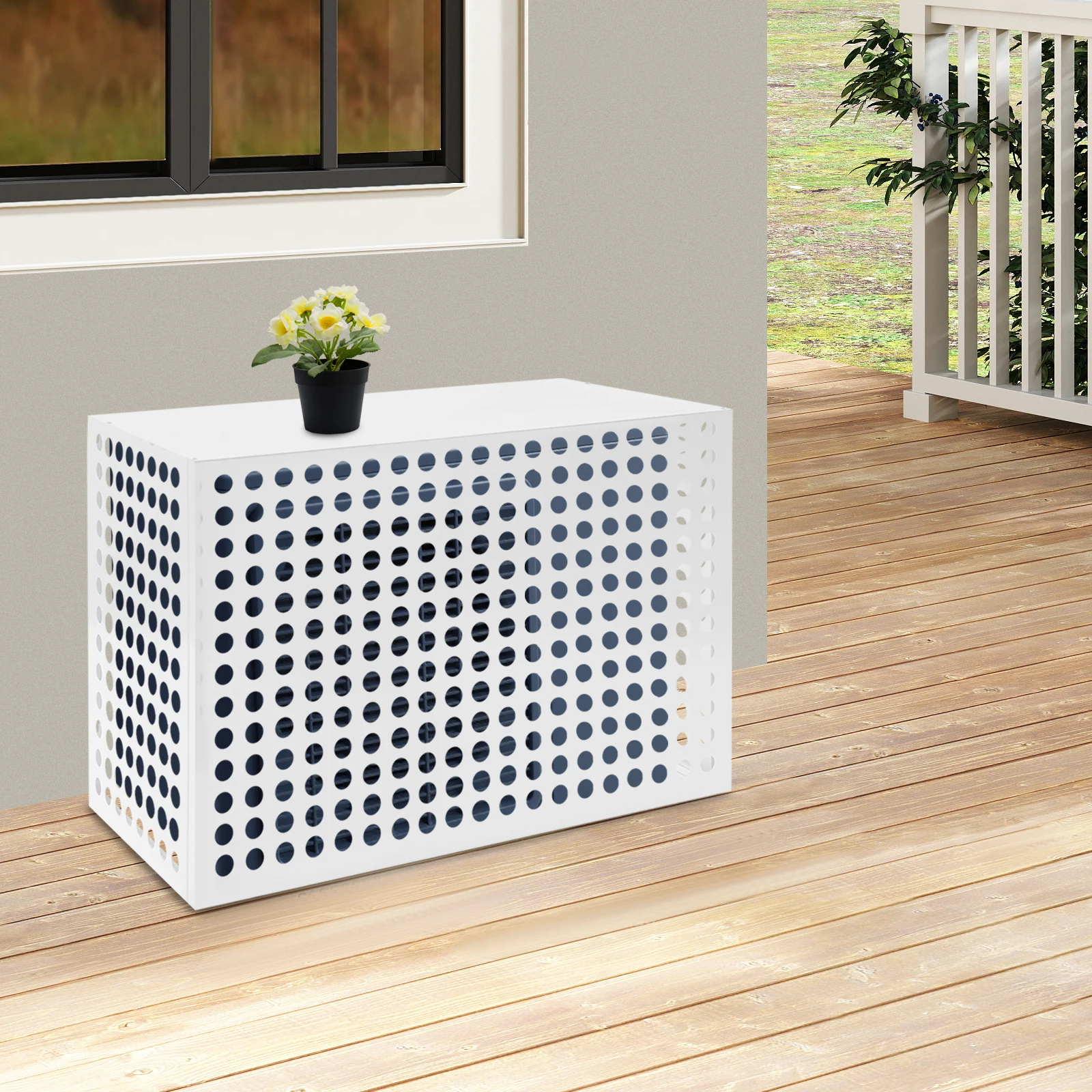 

White Aluminum Alloy 100*50*70cm Outdoor Air Conditioning Fence with Circular Hole Heat Dissipation Shield