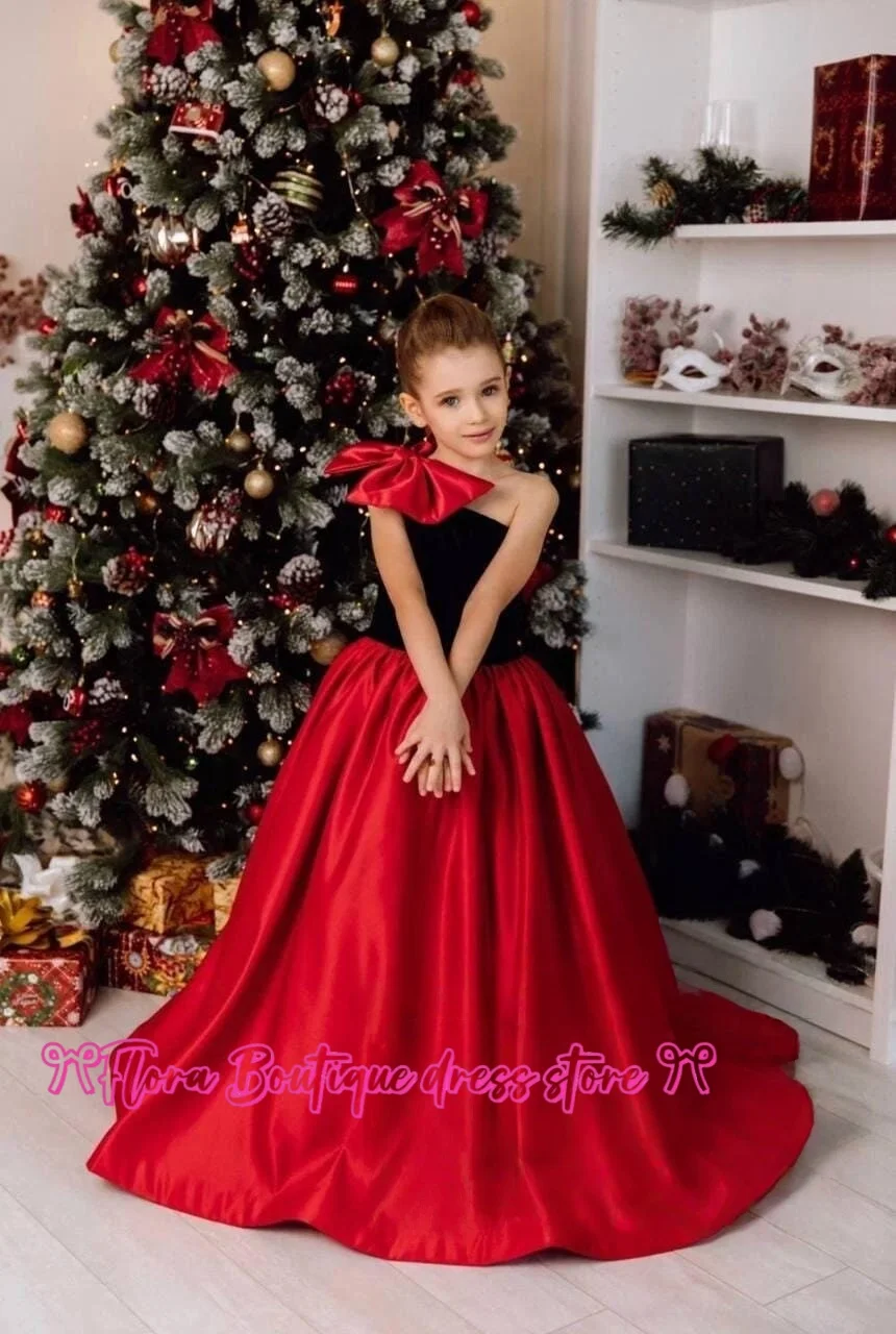 vestito da ragazza di compleanno vestito da ragazza per occasioni speciali vestito da ragazza di fiori in raso di velluto vestito da fiore per bambini monospalla tutu nero per bambini