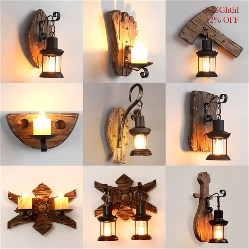 

Industrial Wood wall lamps Loft Sconces Retro LED Classical Lamp Fixtures for Home Bar Cafe Decoration Wall lights