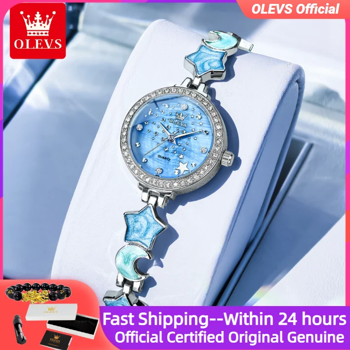 

OLEVS 5665 оригинальные брендовые женские часы, модные наручные часы со звездой и луной, ремешок из нержавеющей стали для женщин