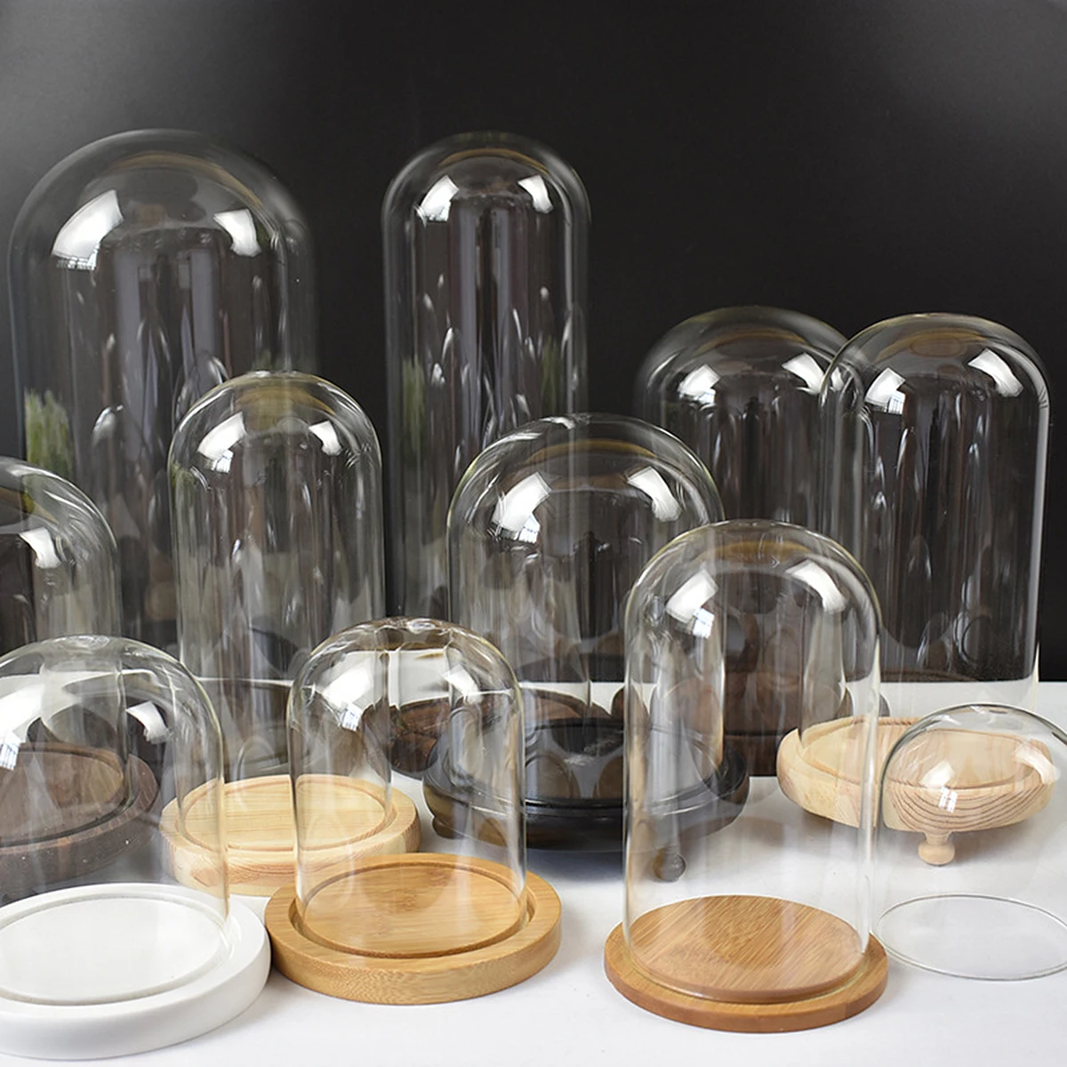 

9x24cm Flower Glass Cover Transparent Dome for Preserved Blooms Fine Crafted Anti-Slip Bottom Long-Lasting Wood and Glass Design