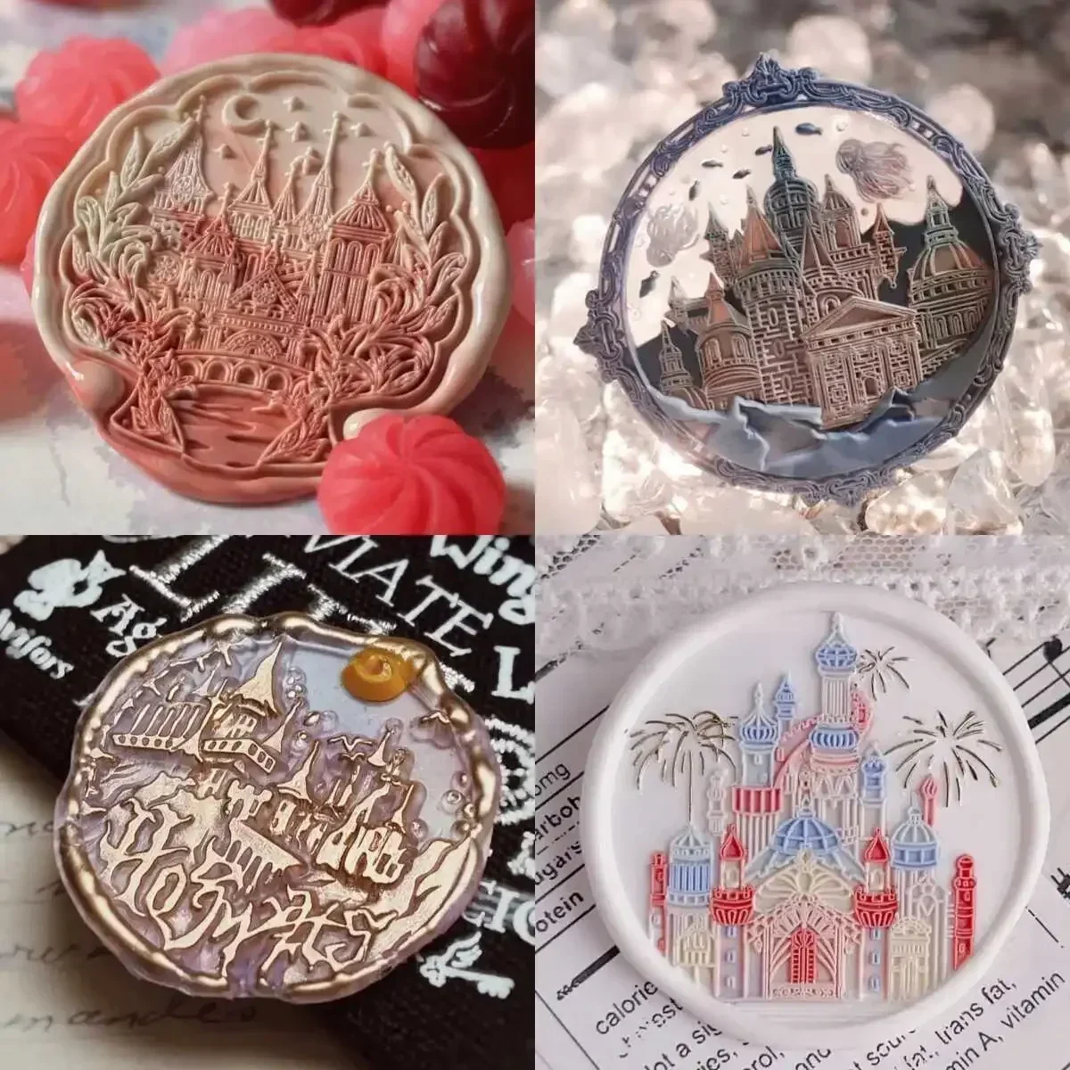 Fire Seal Periphery Magic Series Fine Carved Copper Seal Head Castle Stamp Ticket Base Multi-Layer Relief Copper Head Craft Toys