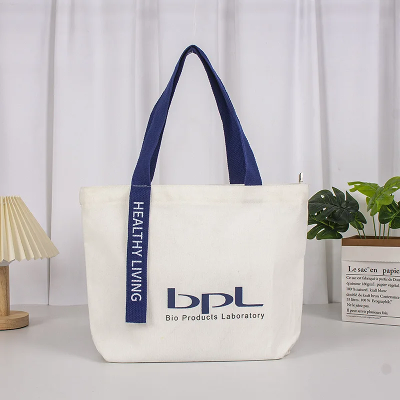 Customized Canvas Tote Bag Add Your Branding Logo Name Handbag Foldable Enviromental Canvas Carry Bag Advertising Promotion Bags