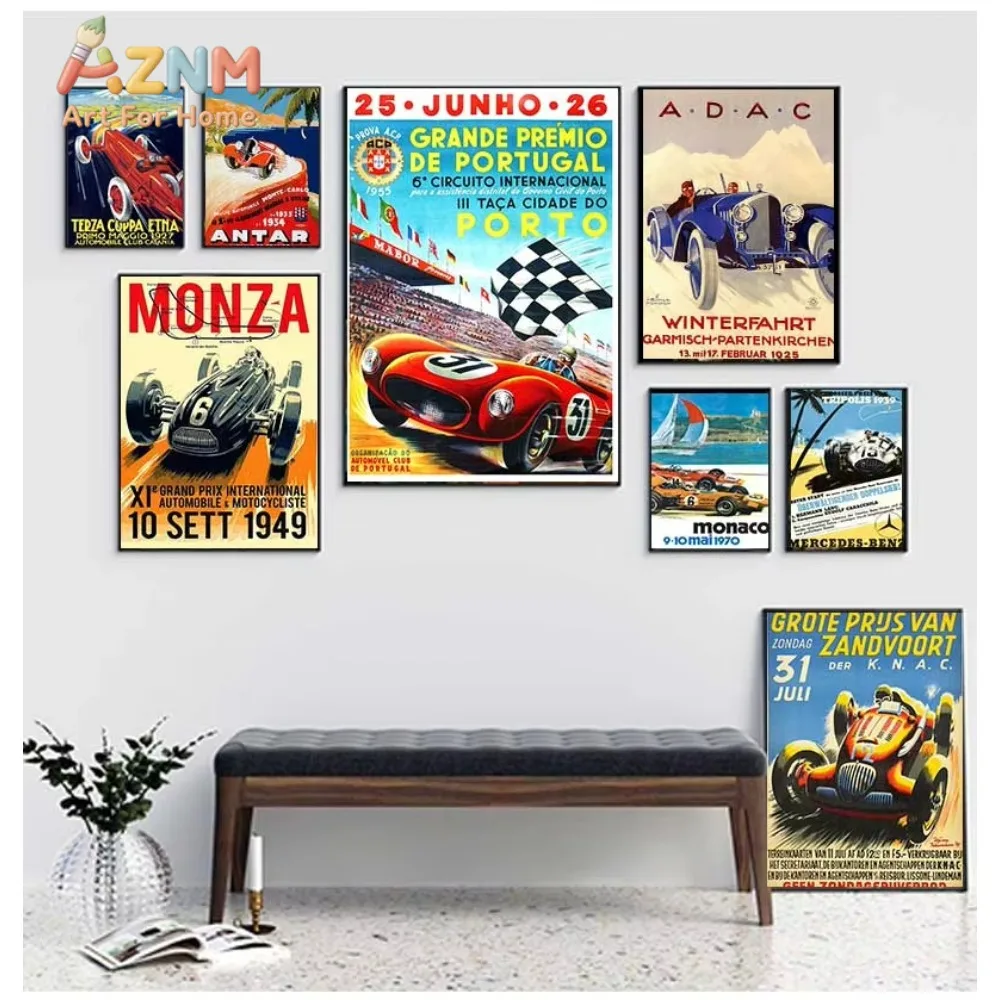 1pc Vintage Car Racing Monaco Poster and Prints Wall Art Pictures Classic Grand Prix Retro Canvas Painting for Home Decor