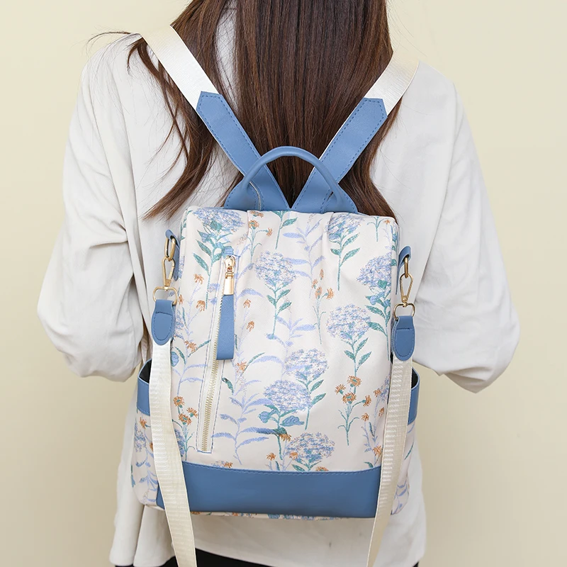Fashion Color Blocking PU Leather Backpacks Multi Function Anti Theft Design Women's Backpack Large Capacity Leisure Travel Bags image 5
