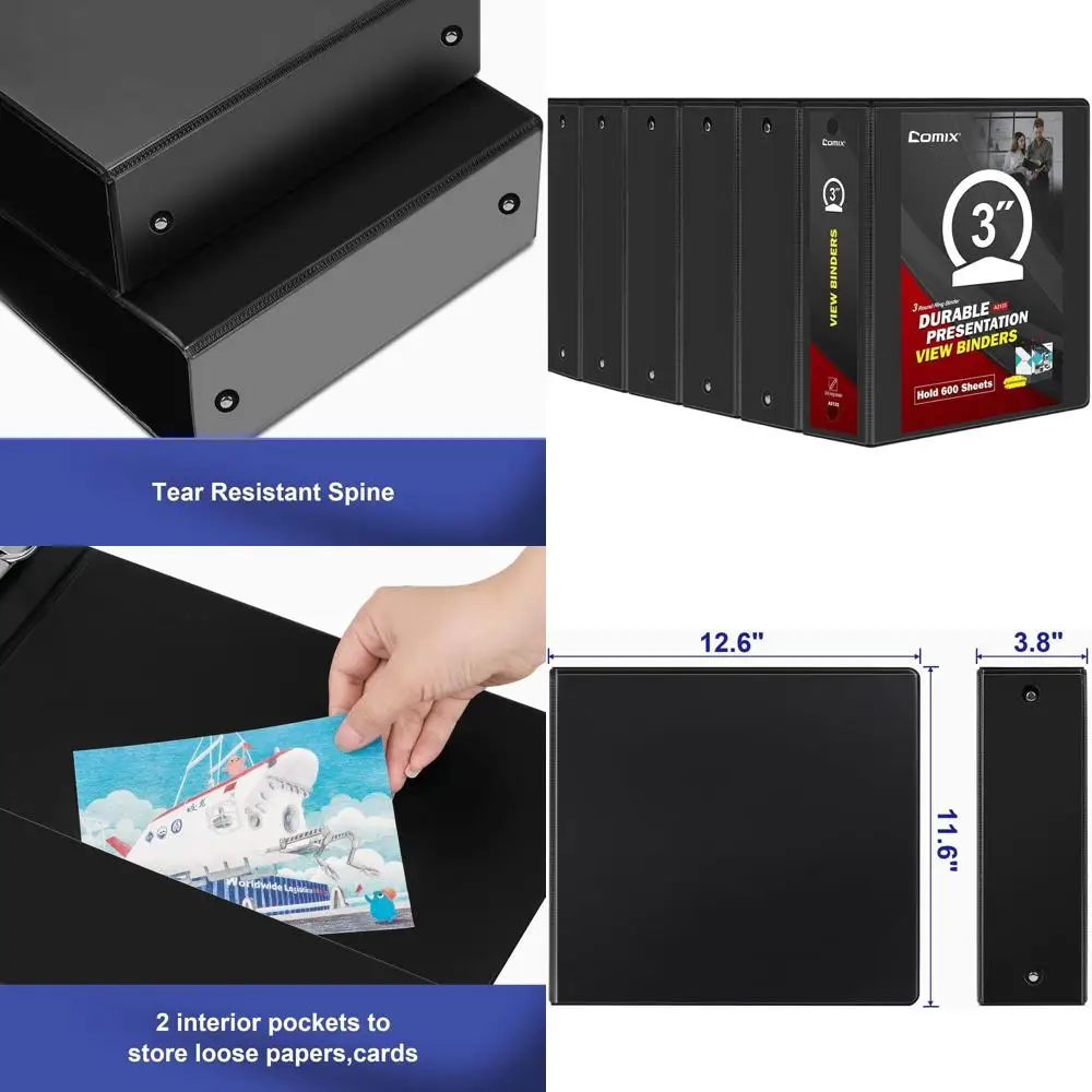 

Durable 3 Round Ring Binder, 600-Sheet Capacity, Holds 8.5x11 Paper, 6-Pack Black