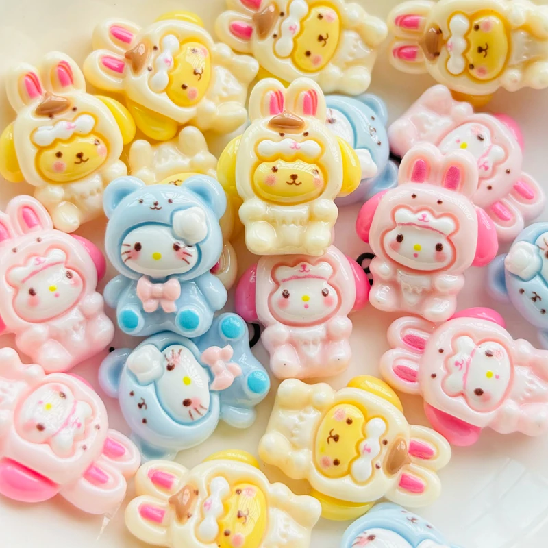 10PCS Kawai Hello kitty Cartoon Cute Kitten, rabbit, puppy Series Resin Clip Book DIY Jewelry Hairpin Headrope Decoration Crafts