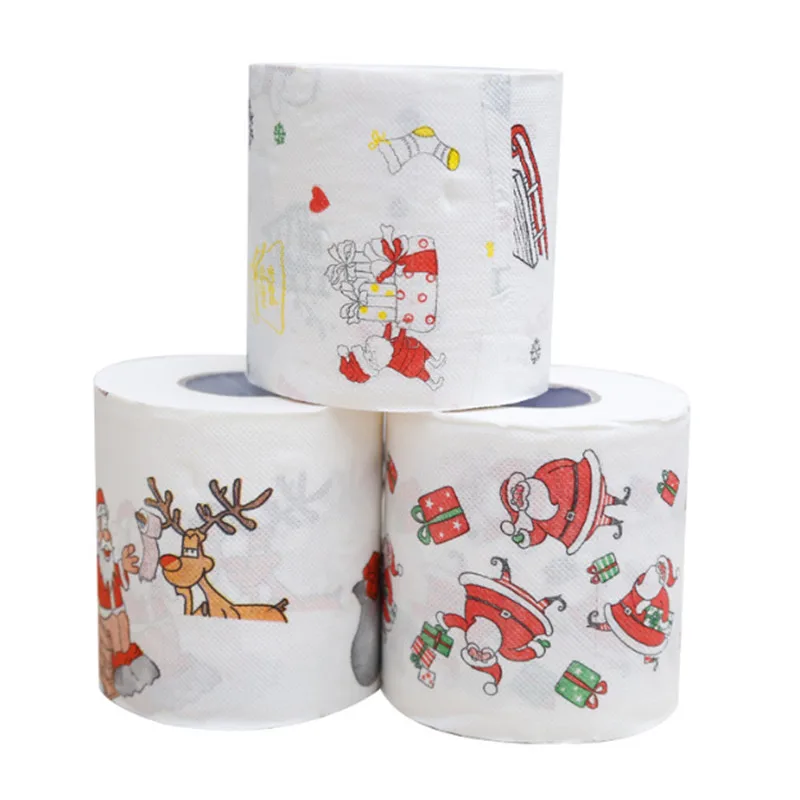 1 Roll Christmas Cartoon Pattern Toilet Paper Bathroom Disposable Tissue Soft Touch Xmas Decorations Santa Claus Party Supplies