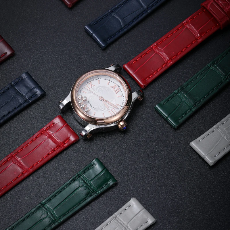 Premium Custom Alligator Leather Watch Strap for Chopard Happy Sport 5/7 Series Luxury Crocodile bands 16mm/17mm/18mm/19mm 20mm