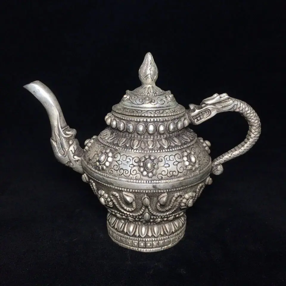 Retro Tibetan dragon handle pattern Teapot Ornament Decoration Tea Pet Figurines Desk Decor Accessories