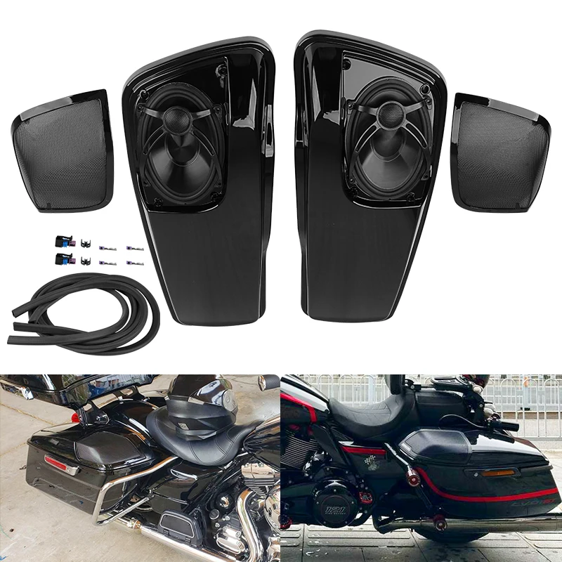 Zwarte motorfiets zadeltasdeksels met 5"X7" speakers voor Harley Touring Road King Electra Glide Street Glide Ultra-Classic 14-24