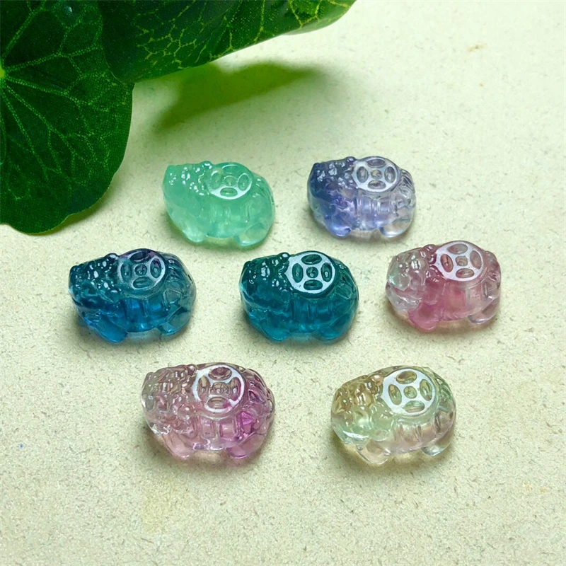 5pcs Natural Fluorite Dragon Turtle Carving Pendant Necklace Fashion Personalized Men Women Gemstone Jewelry Lovers Gift 18MM