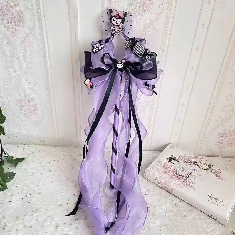 Kawaii Kuromi Magic Wand Cane Children's Purple Bow Hairpin Cute Princess Cartoon Hair Accessories Magic Wand Internet Celebrity