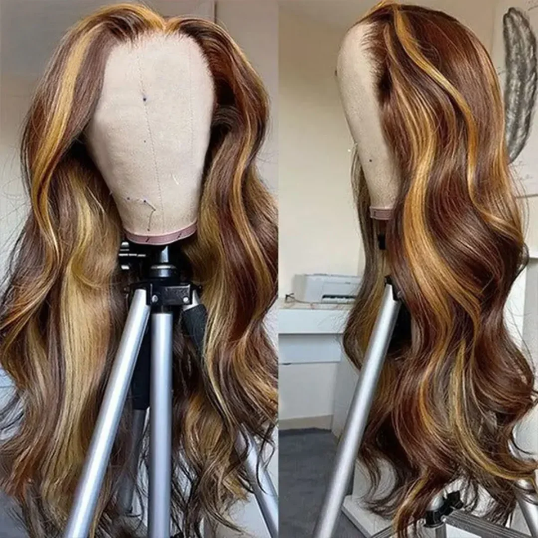 تسليط الضوء على أومبير شقراء الجسم موجة الباروكات الاصطناعية الدانتيل الباروكة الأمامية 13X4 HD غلويليس العسل شقراء عالية الجودة قبل قطعها تأثيري