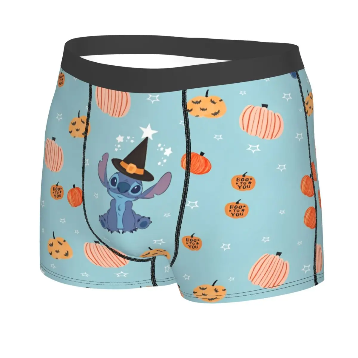 Sexy Boxer Lilo & Stitch Cartoon Halloween Pumpkin Shorts Panties Men Long Underwear Soft Underpants for Homme Plus Size