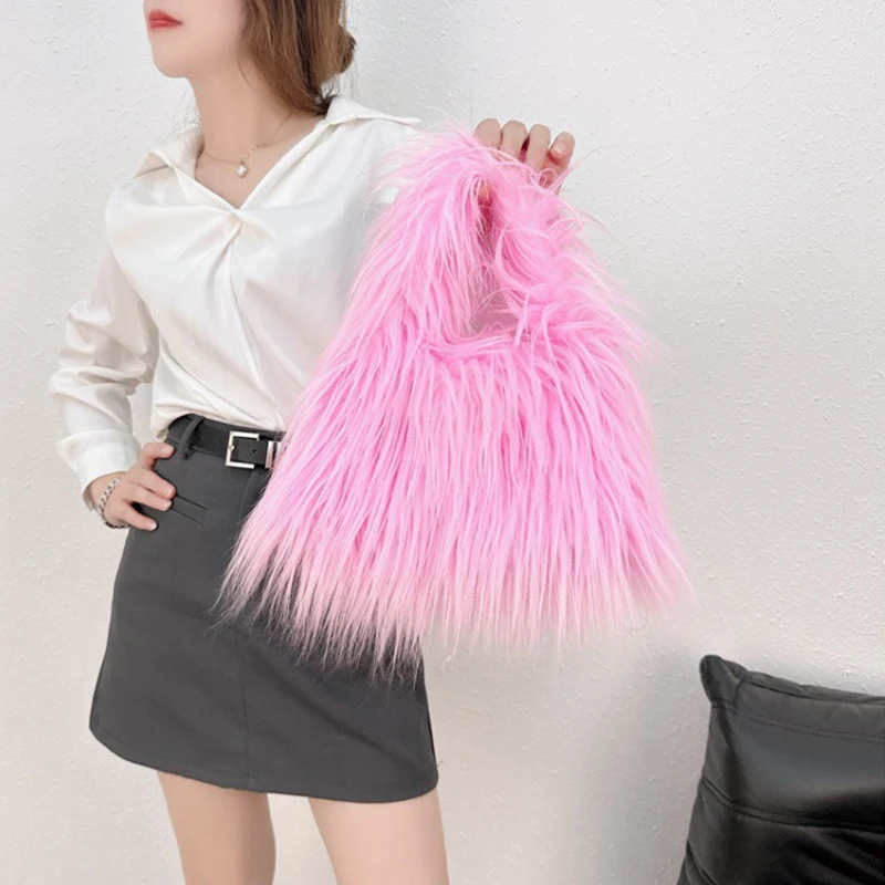 

Fashionabl Winter Women Faux Fur Bag Furry Warm Cute Square Fur Handbag Girls Plush Crossbody Shoulder Bag