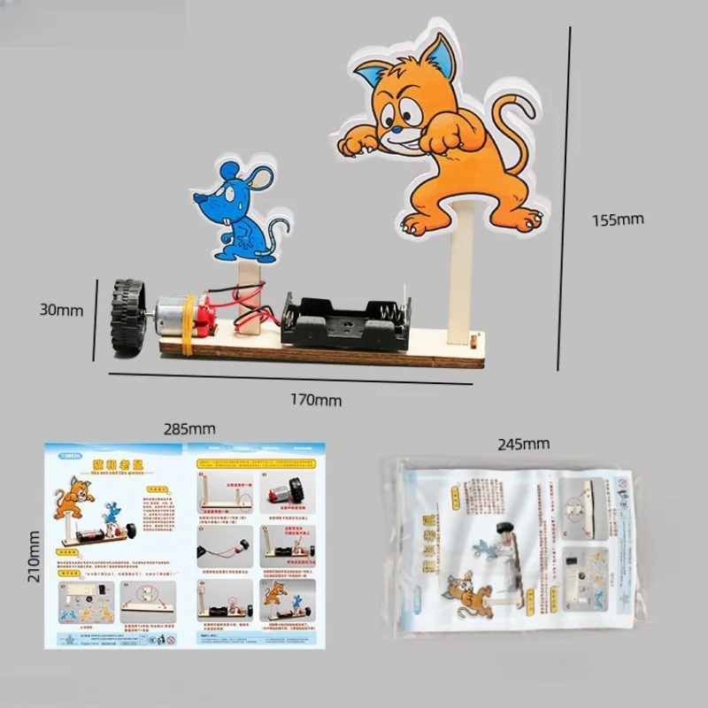 مجموعة جذع خشبية يمكنك صنعها بنفسك - لعبة ماوس اصطياد القطط، تجربة علمية للفيزياء التعليمية، هدية لعبة القط والفأر الدوارة