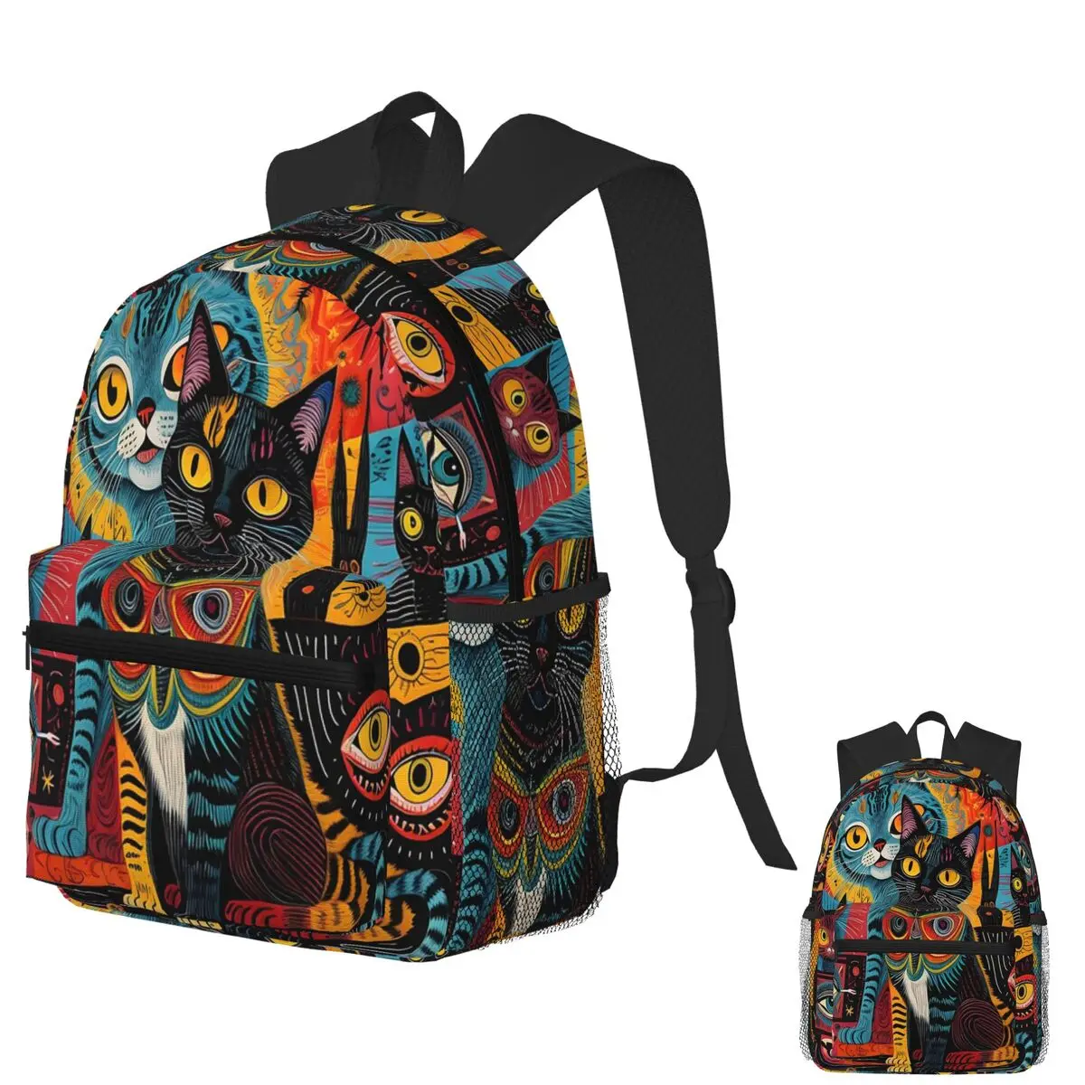 

Abstract Cat Doodle Art Surreal Totem In Vibrant Colors Student Backpack School Bag Hiking Travel Daypack Bookbag Shoulder Bags