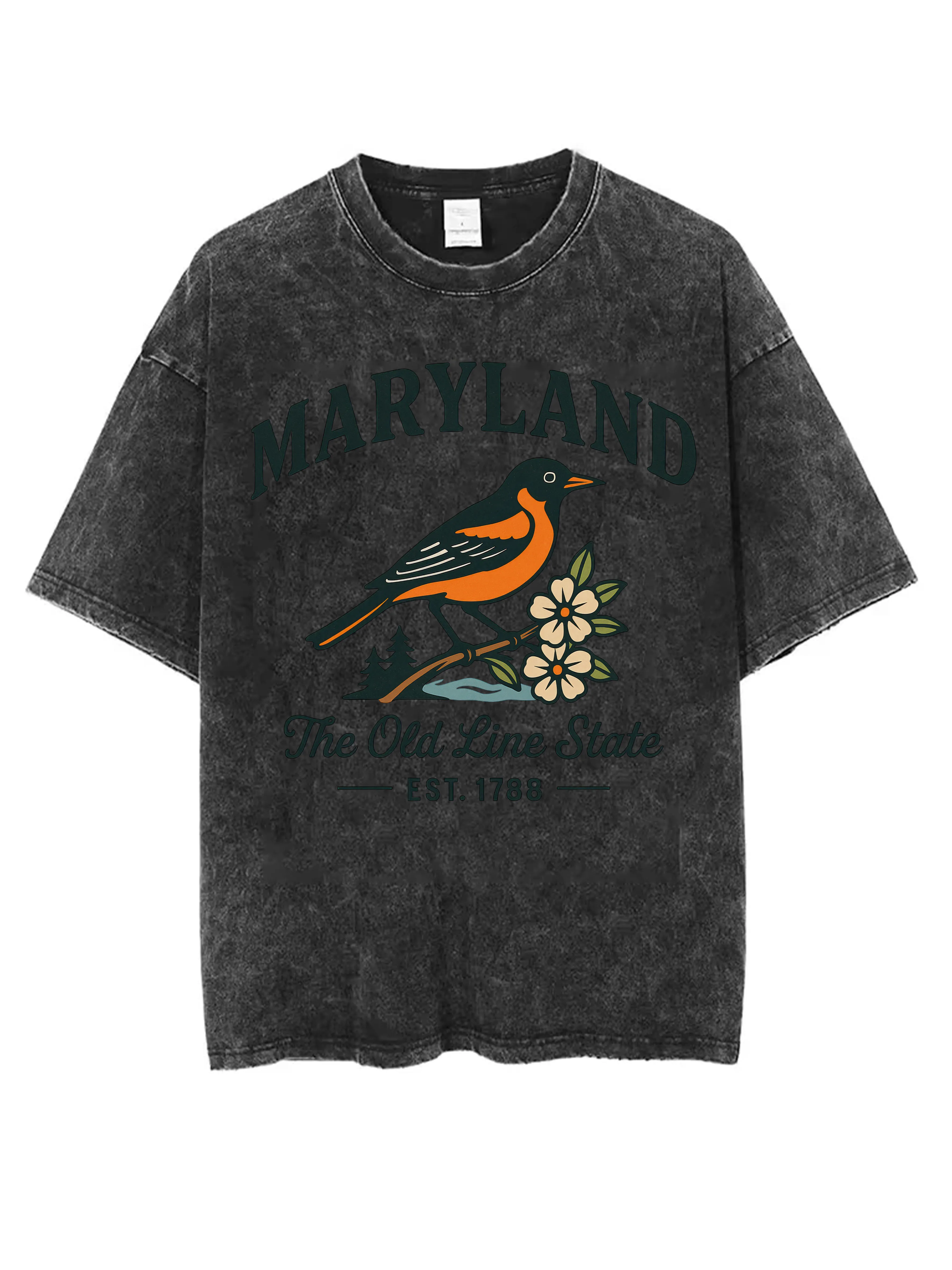 

MARYLAND I speak fluent eye roll Men’s Women’s Washed Black Round Neck T-Shirt Loose Fit Comfortable for Christmas Winter