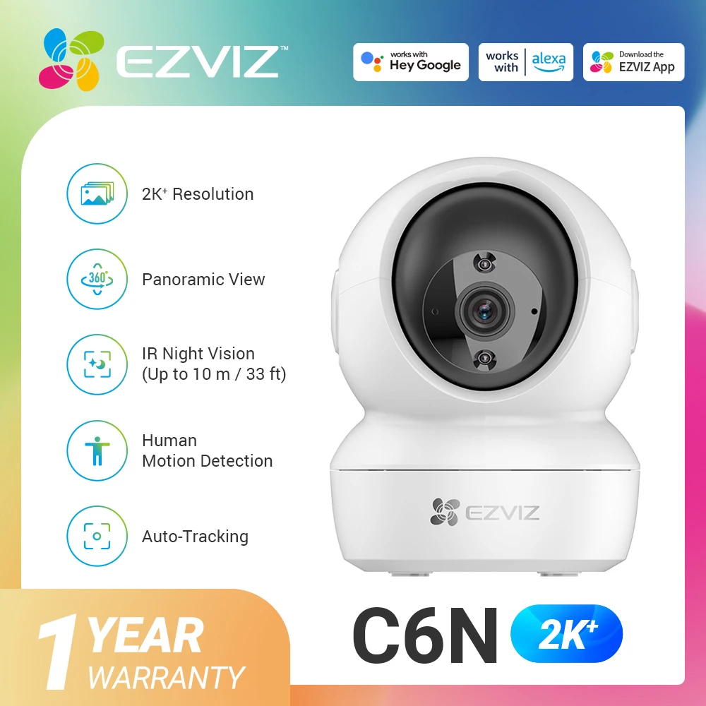 EZVIZ C6N White 1080P 360° Pan Tilt Indoor Camera,Motion Detection with Auto Tracking, 10m IR Night Vision,2-Way Talk,Sleep Mode