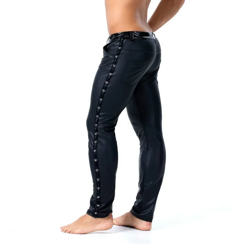 

S-XXL Brand Men Leather Rivet Pants Slim Fit Elastic Style Spring Summer Fashion PU Leather Trousers Motorcycle Pants Streetwear
