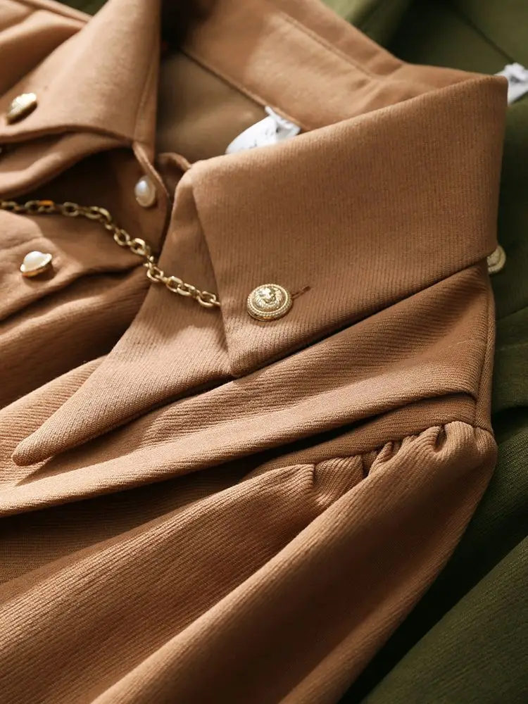 Brushed Corduroy Lapel Long-sleeved Shirt Women\'s Autumn and Winter New Design Chain Retro Shirt Thickened Bottoming Top