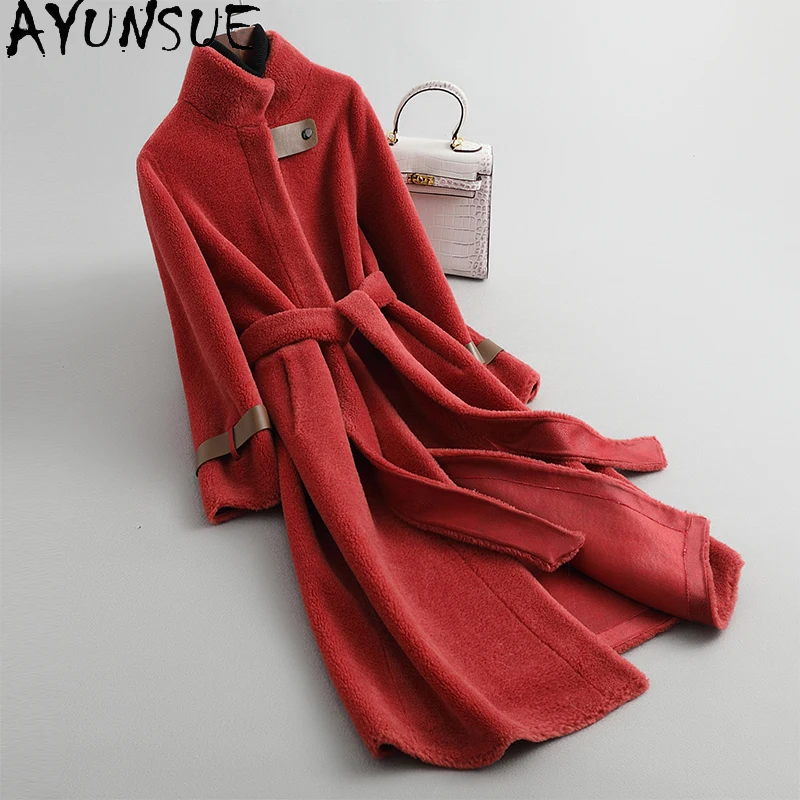 

AYUNSUE пальто из 100% натуральной шерсти для женщин, одежда средней длины, элегантная зимняя куртка, новая верхняя одежда, мода 2025, Abrigo Mujer
