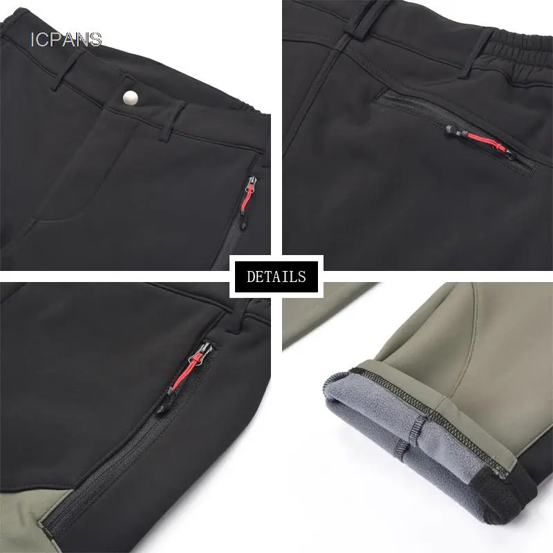 Pantalones cálidos de lana para hombre, pantalones Cargo con cremallera Softshell para acampar en la nieve al aire libre, senderismo, pantalones transpirables a prueba de viento, pantalones de chándal