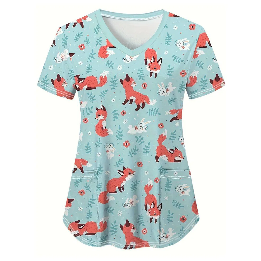 Хирургическая униформа с животным принтом, женская летняя женская одежда, модные женские хирургические скрабы, хирургические шапочки с лацканами, женские повседневные топы
