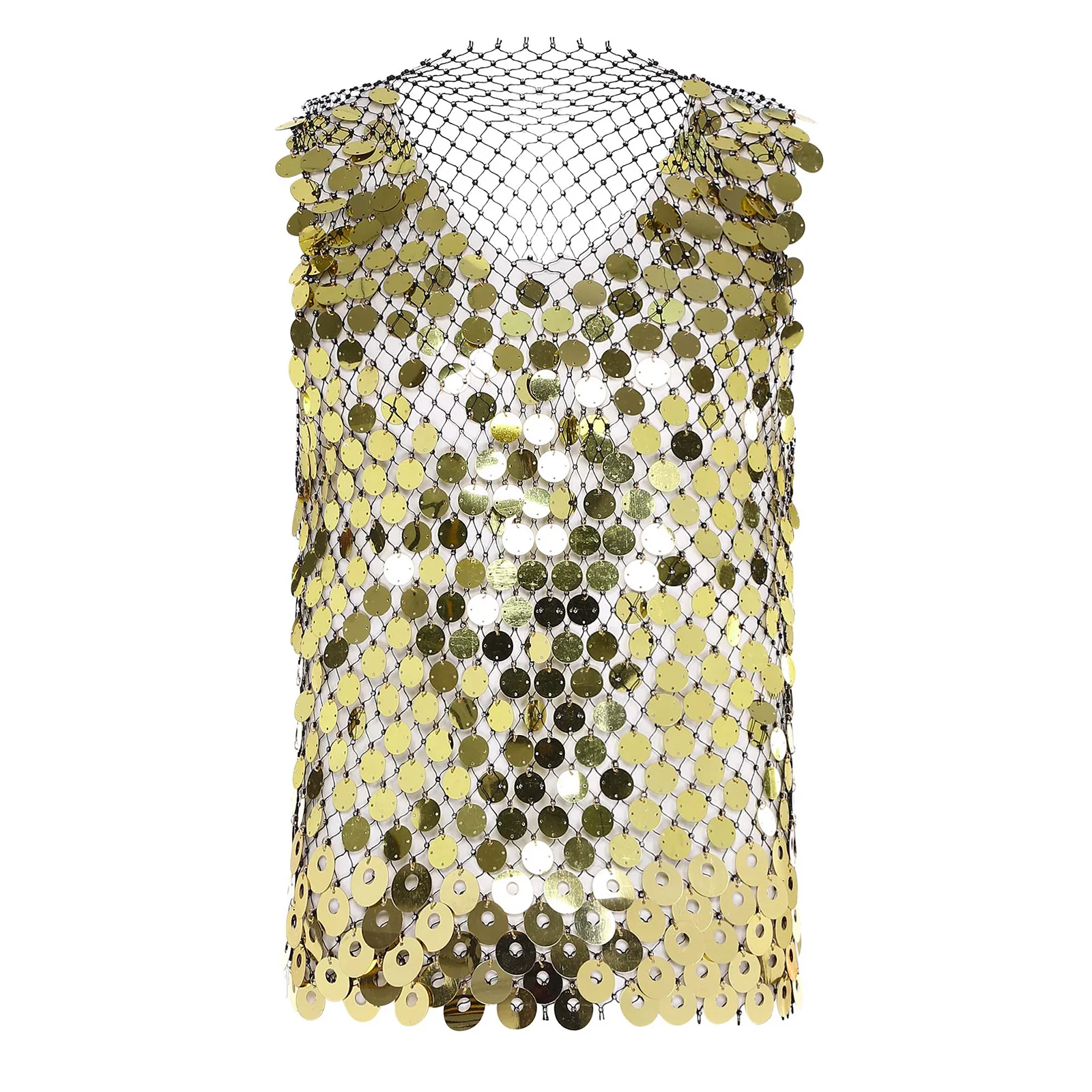 

Mens Rhinestone Fishnet Tank Top Front Glittery Sequin Sleeveless See Through Vest Cover-up Top for Club Rock Music Festival