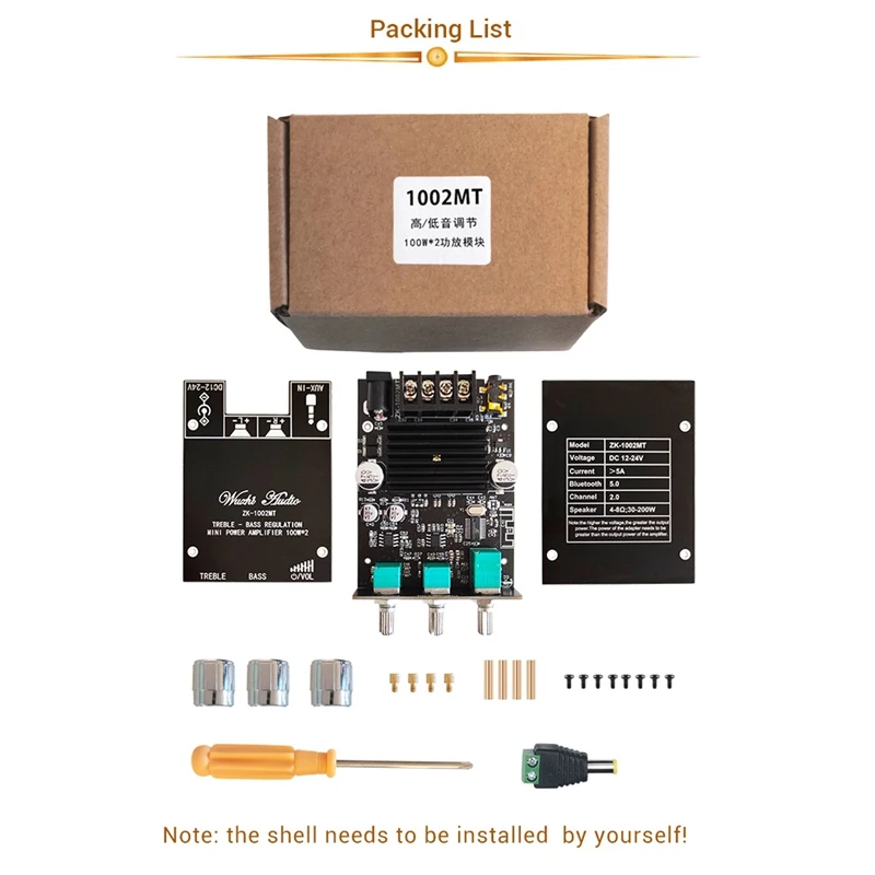 블루투스 5.0 하이파이 2.0 채널 파워 오디오 스테레오 앰프 보드 모듈, 100W + 100W 트레블 베이스 노트 튜닝 앰프 ZK-1002MT