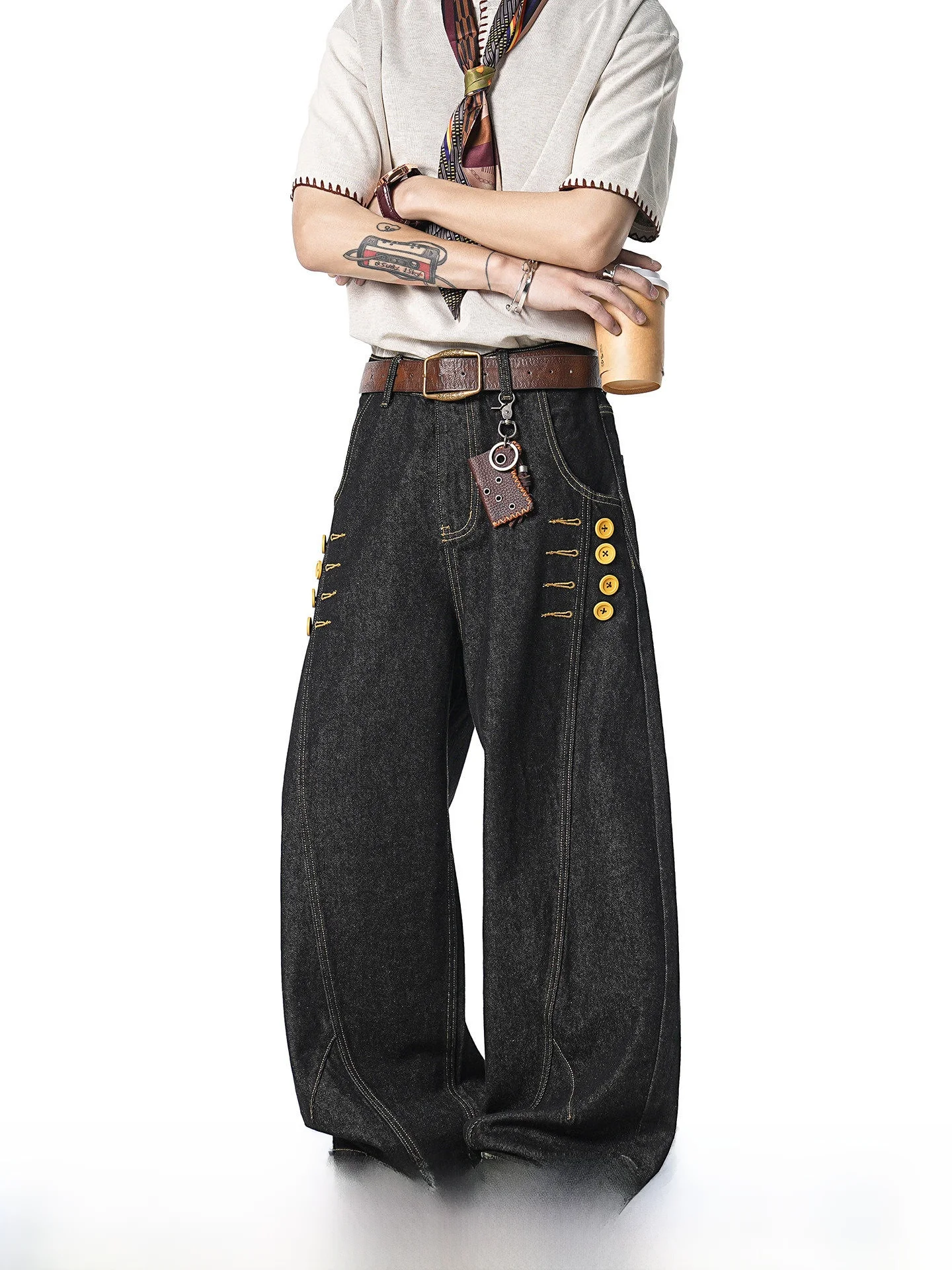 

Original Dream Made Loose Fit A-Line Men's Jeans mid Waist Straight Leg American Casual Style Cotton Polyester Blend