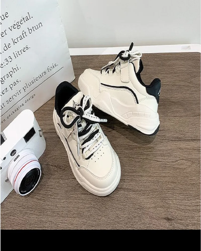 2024 Autumn New Girls' Hong Kong Style Thick Sole Small White Shoes for Children's Versatile Casual Sports Edition Shoes 26-37