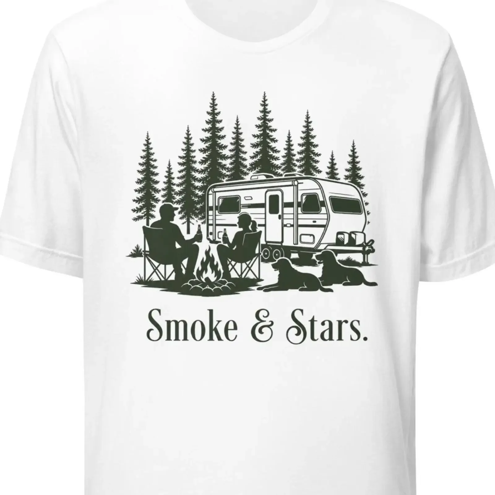 Smoke Stars Camping T Shirt Vintage Campsite Scene RV Life Apparel vintage Washed Unisex Stylish graphic designer clothes