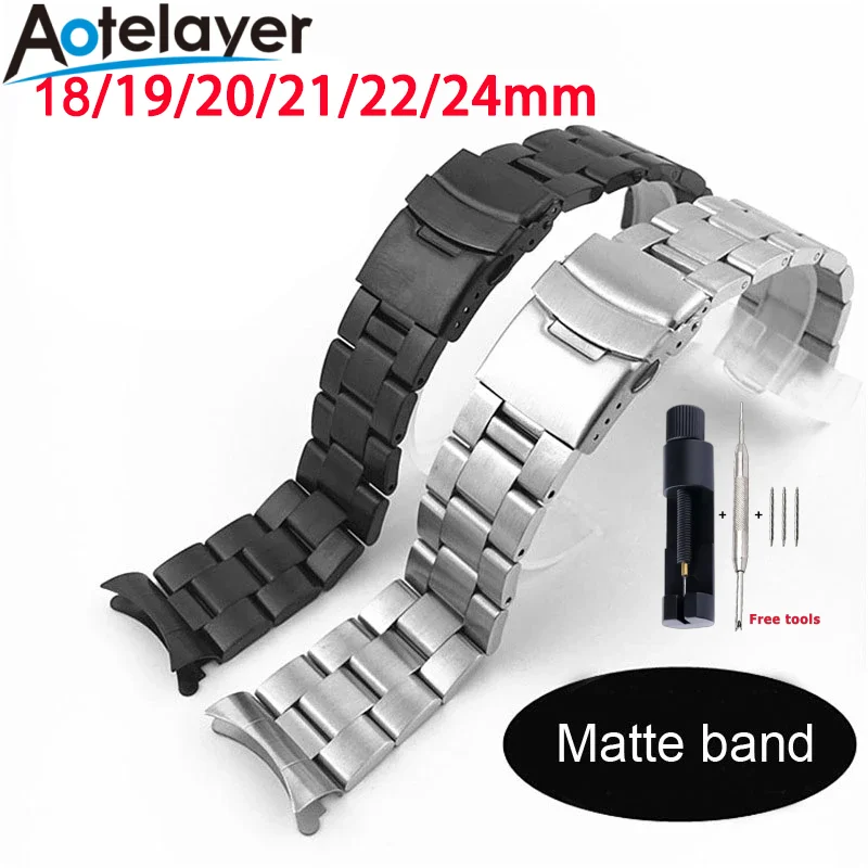 

18mm 19mm 20mm 21mm 22mm 23mm 24mm Universal Straps Curved End Solid Stainless Steel Folding Safety Buckle Watchband For Seiko