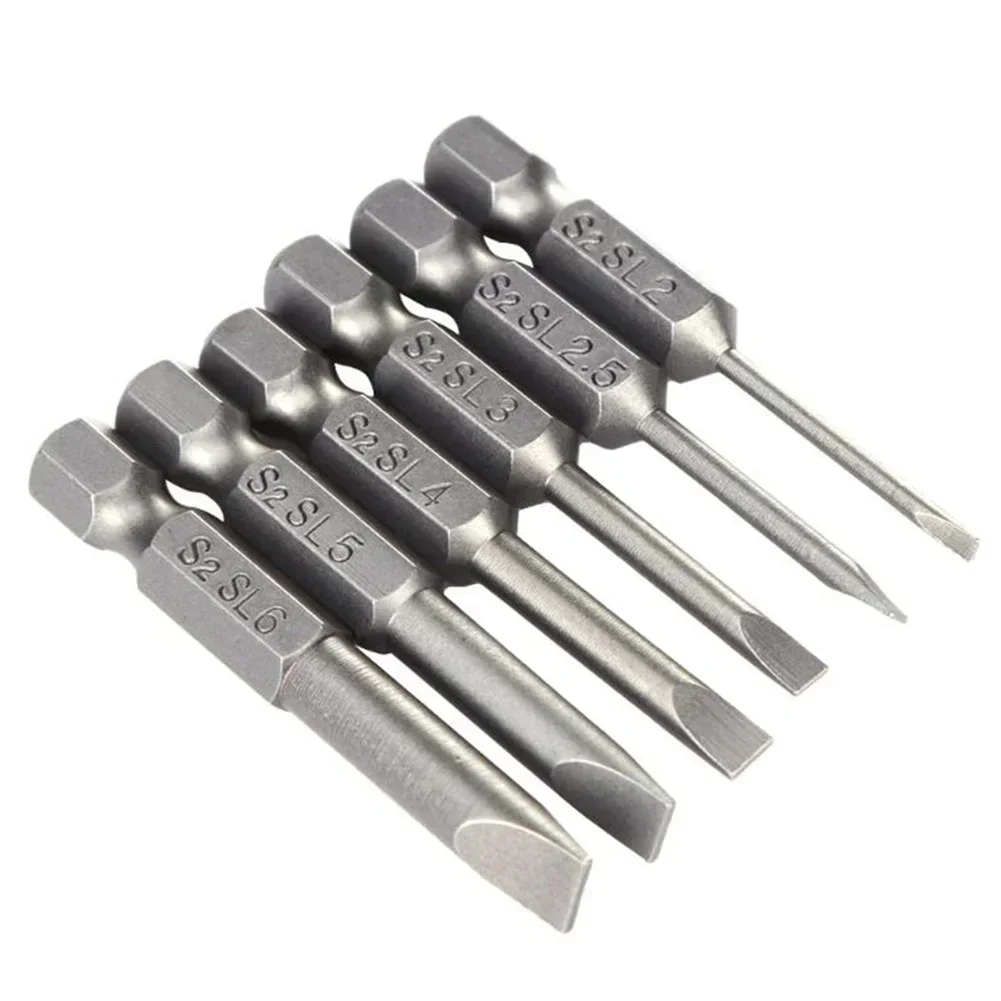 50mm Magnetic Screwdrivers Bit Flat Head Slotted Tip Electric Power Repair Hand Tools SL 2 2.5 3 4 5 6 Alloy Steel 2.0-6.0mm