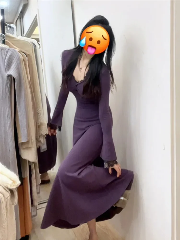 เดรสแขนยาวสำหรับผู้หญิง แต่งลายปัก ผ้ากำมะหยี่ ทรงไบค์เกอร์ สม็อค ช่วงเอวเข้ารูป ทรงเอไลน์ สไตล์กรันจ์ อุ่นสบาย ดีไซน์ศิลปะ