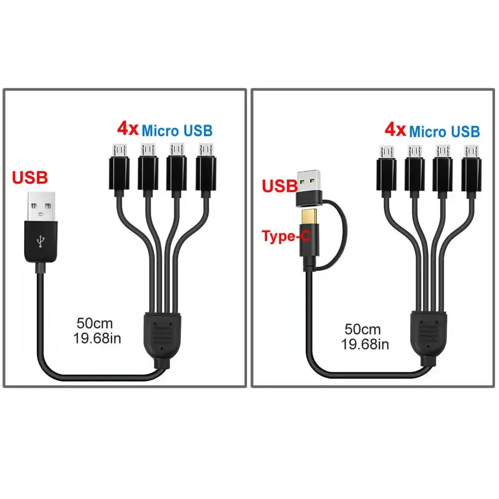 50cm USB-C to Type-C Multiple Charging Cord 20cm USB to 4 in 1 Micro USB Splitter Adapter Cable 5V 4 Port Type C Splitter Cable image 6
