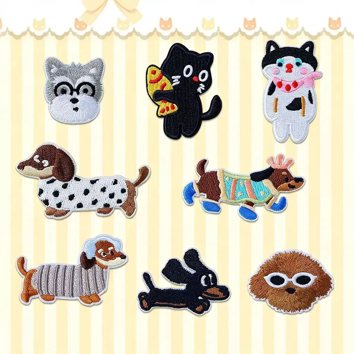 8pcs/Lots Adorable Dog Embroidery Patch Self-Adhesive DIY for Bag Clothing Apparel Decoration Hole Repair Patch Embroidery Patch